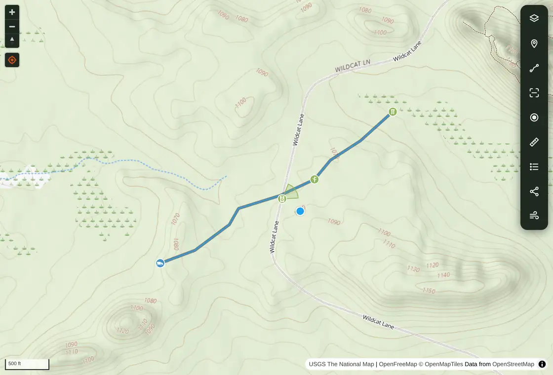 Free Hunting Map showing real Wisconsin topo imagery with imported demo scouting pins and a track.